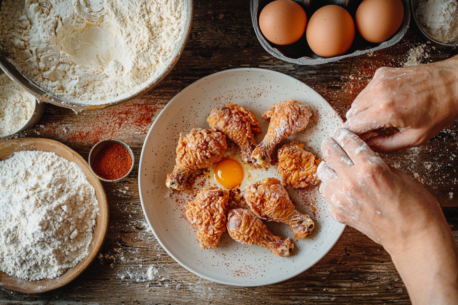 Do you do egg or flour first for fried chicken?